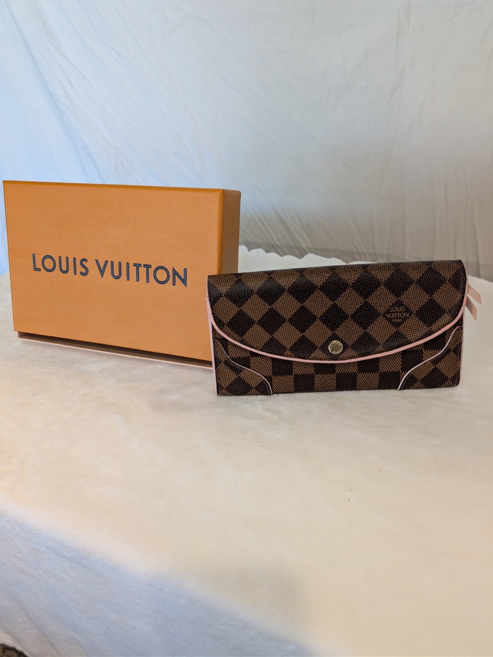 Louis Vuitton Damier Ebene Continental Wallet with Pink Trim Rose Ballerine